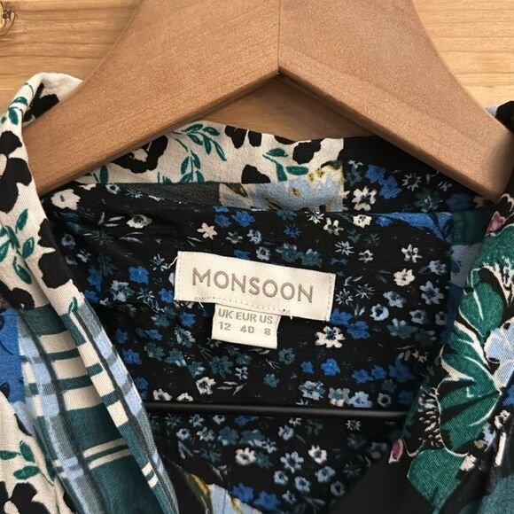 Monsoon Size 8 Bette Patch Print Long Sleeve Button Front Shirt Dress - Picture 11 of 15